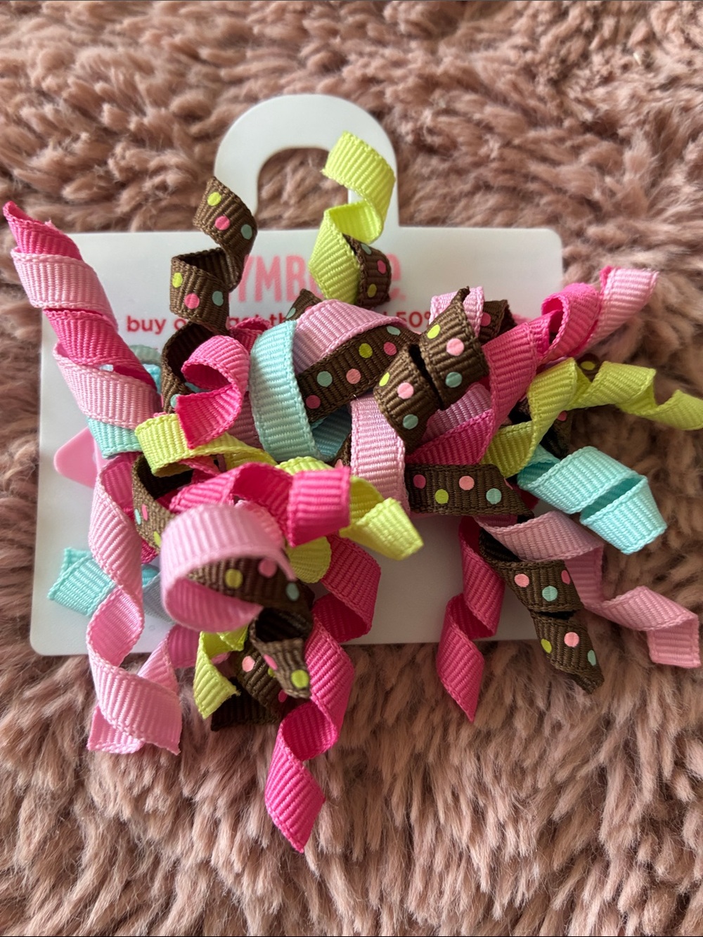 Gymboree Curly Ribbon Hair Clips in Pink, Brown, Mint & Lime